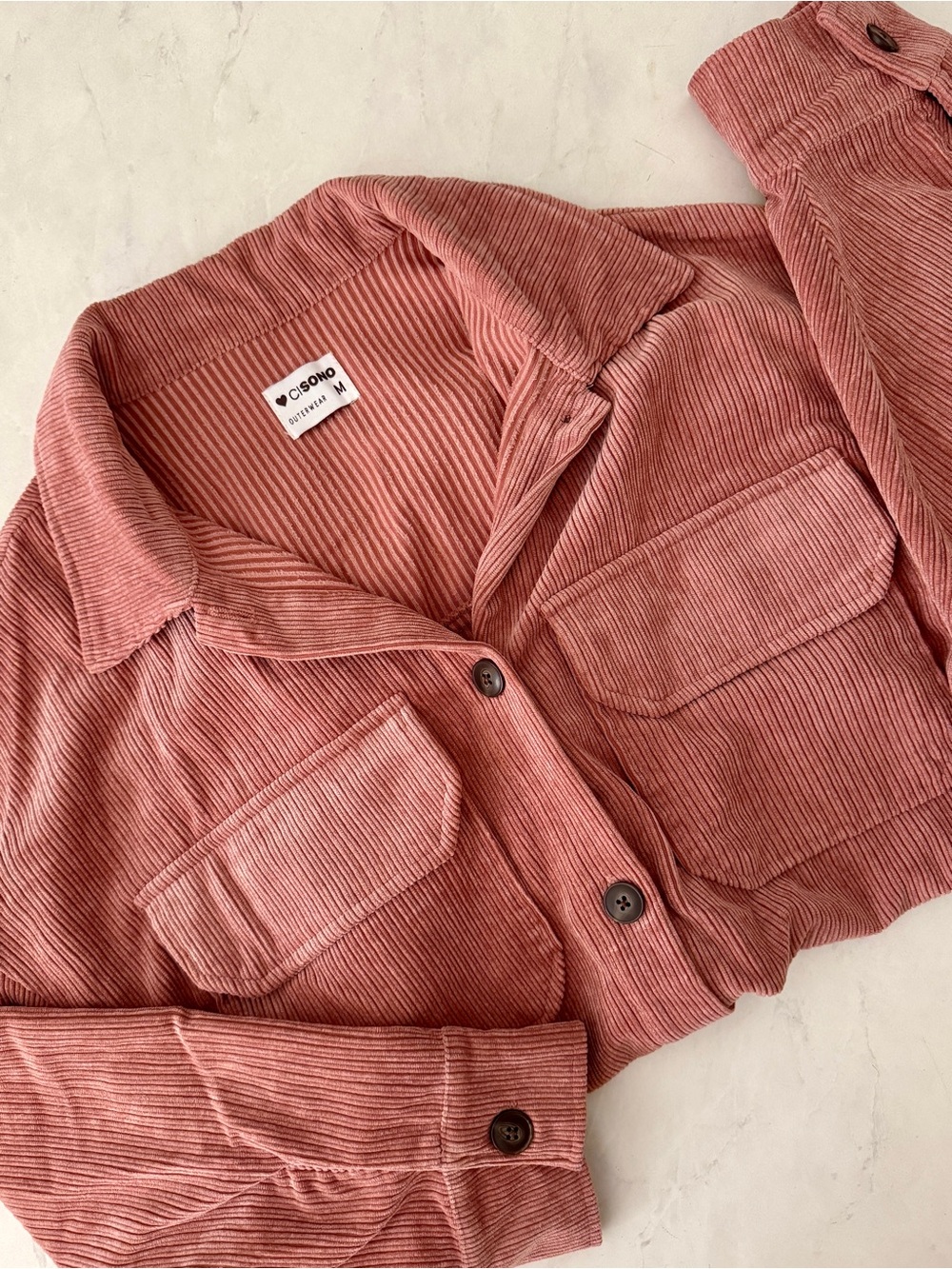 Ci Sono Corduroy Button-Up Jacket in Dusty Rose